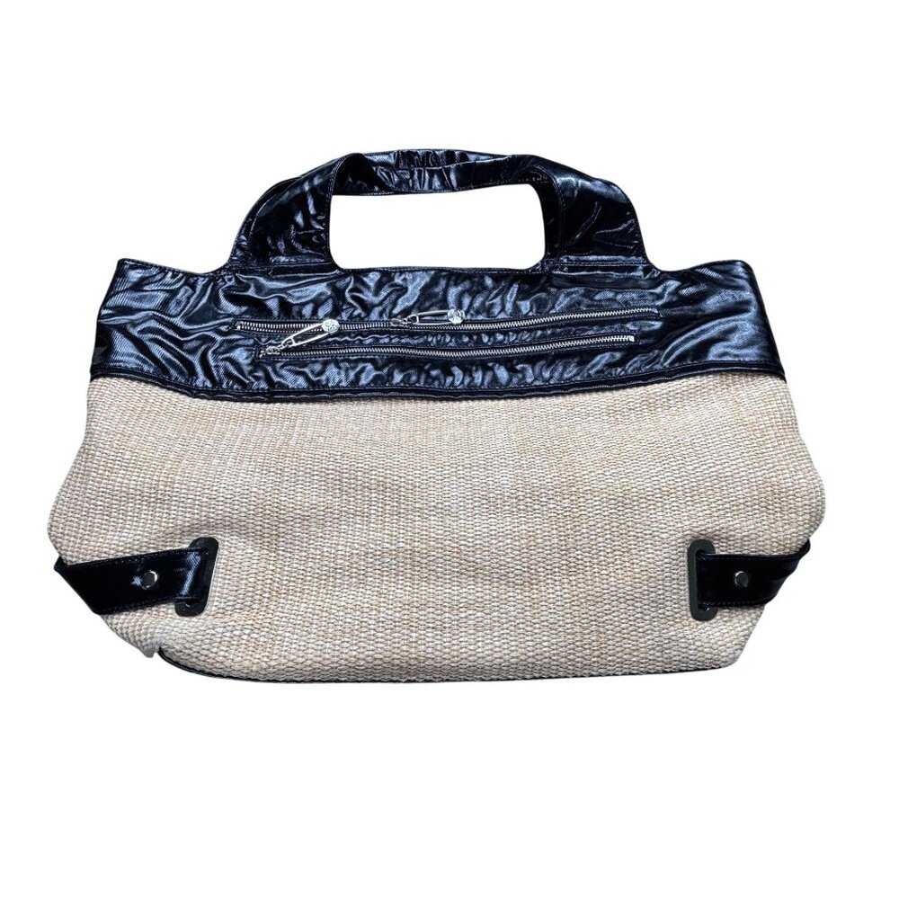 Maxx New York Black & Tan Woven Tote Bag With PVC Trim